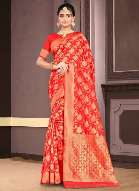 Red MANDAKINI Fancy Festive Wear Banarsi Silk Latest Saree Collection S-13007
